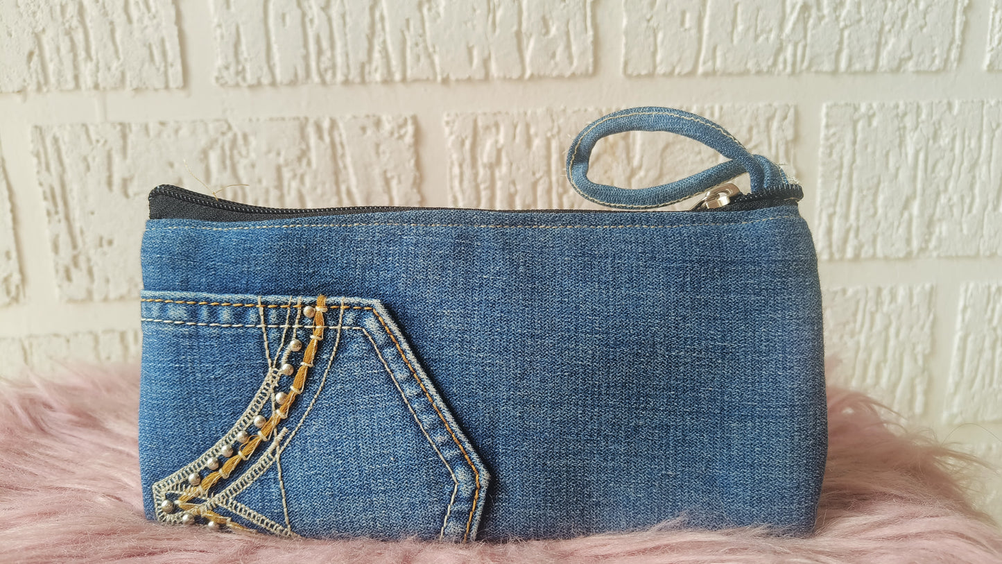 Upcycled Denim Pouch - A Stylish Eco-Friendly Accessory