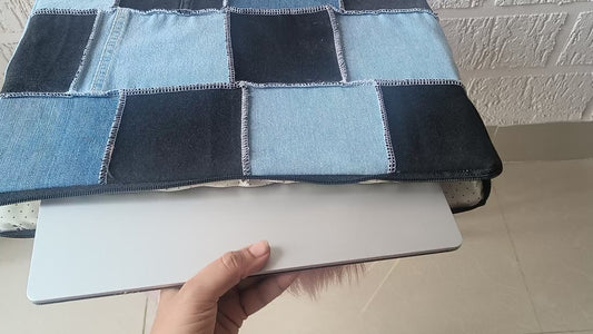 EcoChic Patchwork Laptop Sleeve - Sustainable Style with Unique Design